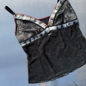 Vintage Cropped Black Lace Cami Top